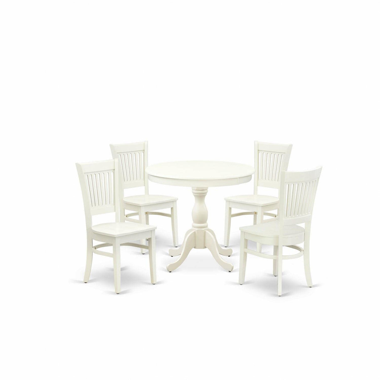 East West Furniture AMVA5-LWH-W Antique 5 Piece Kitchen Set Includes a Round Room Table with Pedestal and 4 Dining Chairs, 36x36 Inch East West Furniture