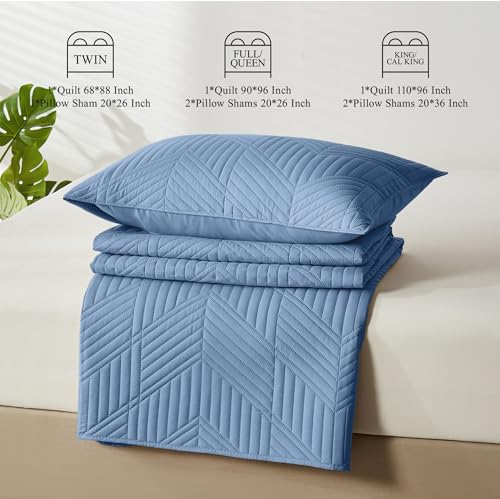 Davulos Twin Quilt Bedding Set,Bluish Grey Ultrasonic Quilt Set Reversible Microfiber Bedspread,Lightweight Soft Modern Geometric Coverlet Set for All Seasons(1 Quilt,1 Pillow Sham) Davulos