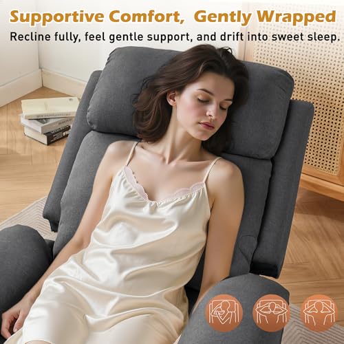 Korser Recliner Chair, Living Room Chairs for Adults, Padded Deep Seat Reading Chair with Side Pockets, Small Recliners for Small Spaces, Lounge Chair for Living Room, Bedroom, and RV (Linen)