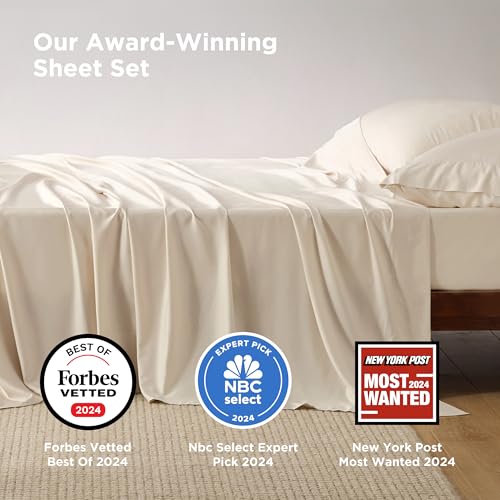 Bedsure King Size Sheets Set, Cooling Sheets for Hot Sleepers, Rayon Derived from Bamboo, Breathable & Soft, Deep Pocket Up to 16 Inches, Hotel Luxury Silky Bedding, Light Beige Bedsure