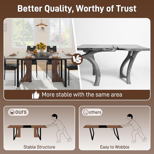chartustriable 7PCS Dining Table Set for 4 5 6 People, 71" Large Long Wooden Kitchen Table with 6 Chairs (Brown+Black, 71IN Table+6 PCS Chairs) chartustriable