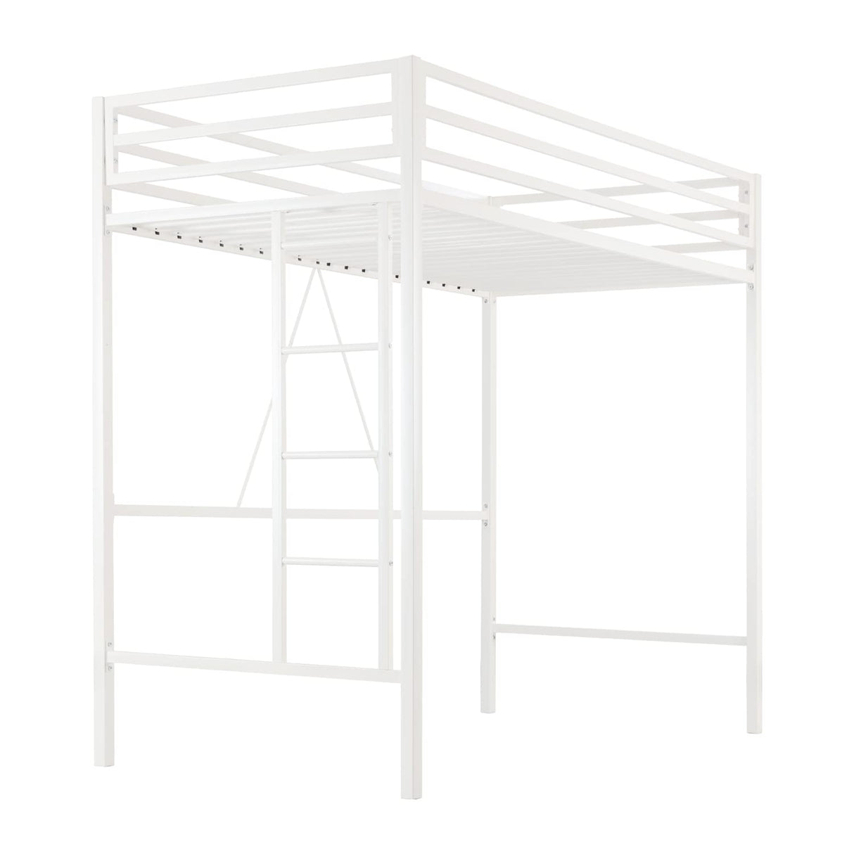 MUTICOR Twin Loft Bed Frame for Juniors and Adults with Safety Guardrail and Ladder,Metal Slats Support, Small Space Saving Furniture for Bedroom Kids Room and Dorm,White MUTICOR