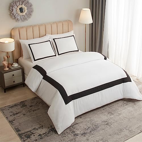 OSVINO King Duvet Cover Set-Hotel Luxury Black White Geometric Line Pattern Microfiber Bedding, 3 Pieces with Pillowcase, Soft Breathable with Zipper Closure Wrinkle Resistant, Comforter Not Included OSVINO