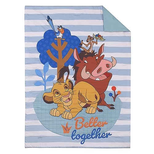 Disney The Lion King Blue, Tan, and Orange, Better Together 4 Piece Toddler Bed Set - Comforter, Fitted Bottom Sheet, Flat Top Sheet, and Reversible Pillowcase NoJo