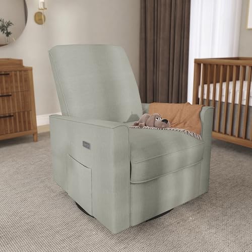 évolur Harlow Upholstered Power Glider Recliner with USB Charging – Rocking & 275° Swivel with Smooth Glide – Greenguard Gold & FSC Certified – Modern Nursery and Living Room Chair in Light Grey