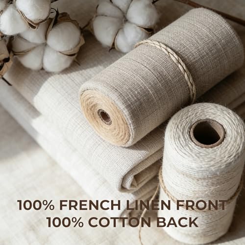 Powdion French Linen Quilt King, Pre-Washed Linen Front and Cotton Back European Comforter, Lightweight Breathable Cotton Quilt King Size for All Season, 3 Pcs Box Stitch Beige King Quilt Powdion