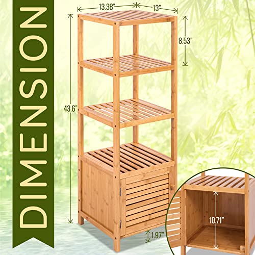 SereneLife 5-Tier Bamboo Corner Rack Cabinet - Slim Freestanding Storage for Bathroom, Towel, and Bookshelf SereneLife