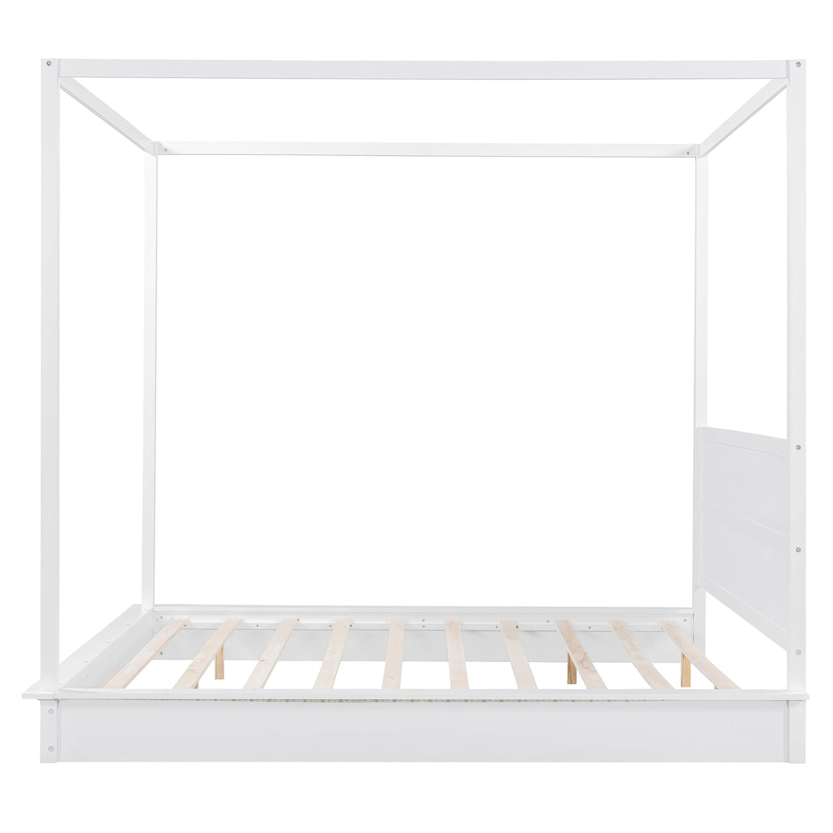 Beuiosda King Size Four Poster Bed Frame with LED Lights Floor Bed Woode Platform Bed Frame with LED Lights and Wooden Slat Support Suitable for Kids Teens Adults Beuiosda