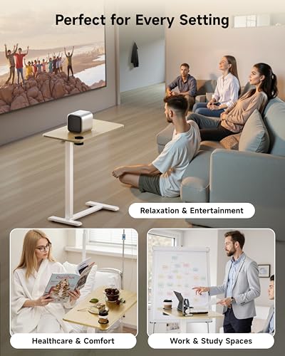 BIZUM Adjustable Bedside Table with Swivel Hidden Wheels Pneumatic Rolling Desk Mobile Standing Desk with Cup Holder for Hospital Home(27.6"x15.8" Maple) BIZUM