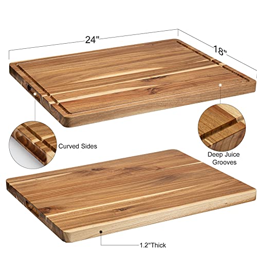 Extra Large Acacia Wood Cutting Board, 24x18 Inch Large Butcher Block Chopping Board with Handle and Juice Groove, Carving Board for Turkey, Meat, Fashionwu