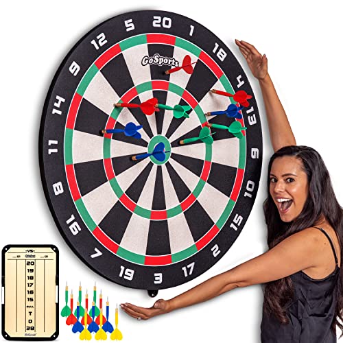 GoSports Giant 3 ft or 4 ft Cork Dartboards - Includes 12 Giant Darts and Scoreboard - New Fun Twist on Darts GoSports