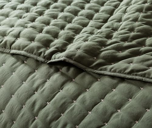 WDCOZY King Size Quilt Bedding Sets with 2 Pillow Shams, Lightweight Soft Bedspread Coverlet, Quilted Blanket Thin Comforter Bed Cover for All Season, 3 Pieces, 104x90 inches, Moss Green WDCOZY