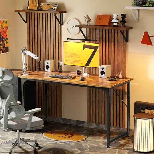PRAISUN 47 X 20 Inch Office Computer Desk with Power Outlets and USB-C Port, Larger Gaming Desk, for Home Office, Study, Bedroom, Writing Work from Home Table, Metal Frame, Rustic Brown PRAISUN