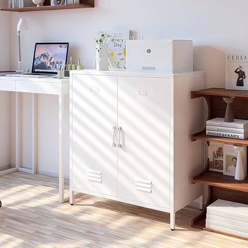 Epochsteele Metal Locker Storage Cabinet with Adjustable Shelf and Doors Bathroom Storage Cabinet Kids Locker for Utility Entryway Laundry Rooms (White) Epochsteele