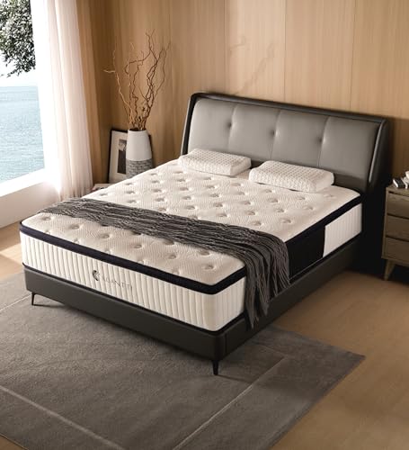 KOANTTI Queen Mattress,12 Inch Queen Size Mattresses Memory Foam Hybrid White Mattress in a Box,with Provide Support and Improve Sleep Mattresses,Medium Firm,CertiPUR-US. KOANTTI