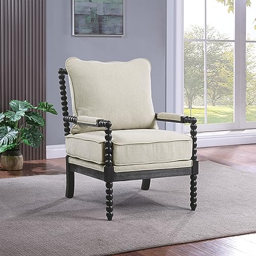 OSP Home Furnishings Eliza Spindle Accent Chair, Linen Fabric with Black Wood OSP Home Furnishings