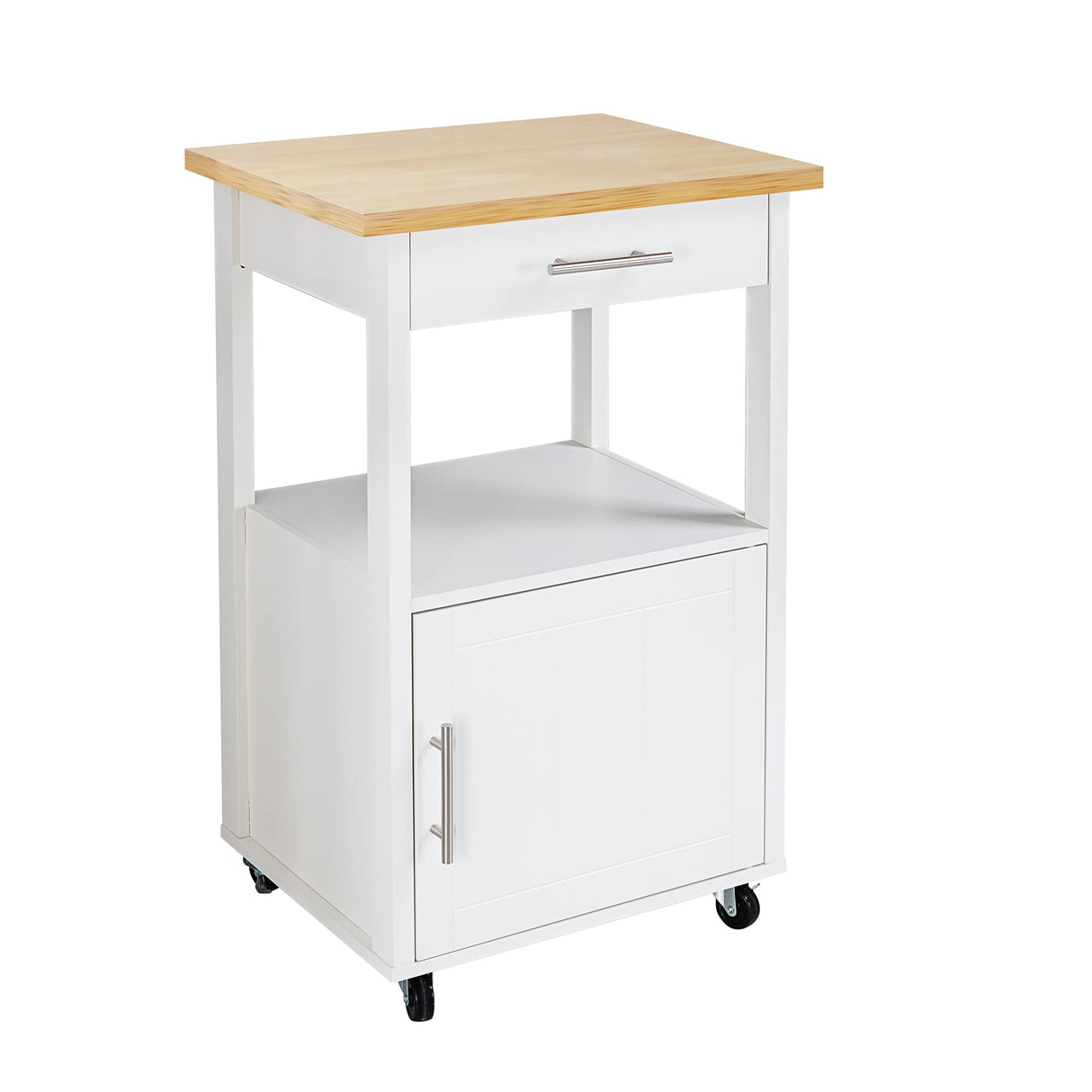 Shintenchi Kitchen Island Cart with Storage,Rolling Side Table on Wheels with Worktop,Single Door Cabinet and Drawer for Dinning Room, White Shintenchi