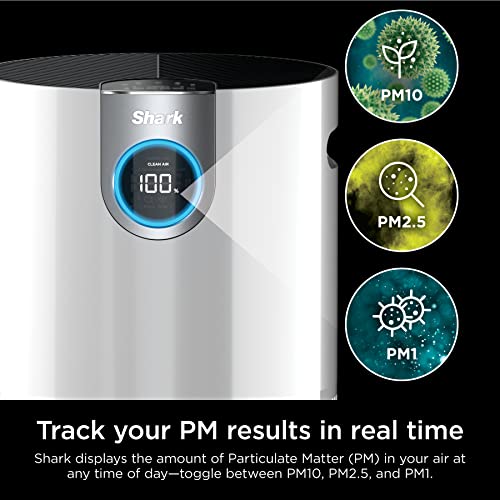 Shark Air Purifier for Home Large Room, Clean Sense Technology, HEPA Air Filter, 1000 Sq Ft, Kitchen, Filters Smoke, Captures 99.98% of Particles, Pet Dander, Pollutants, Dust, Allergens, HP201 Shark