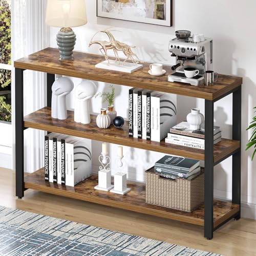EXCEFUR Industrial Metal & Wood Console Tables for Living Room, Entryway Table with 3 Tier Storage Shelves, Sofa Hallway Table Behind Couch, Rustic Brown, 47 Inch EXCEFUR