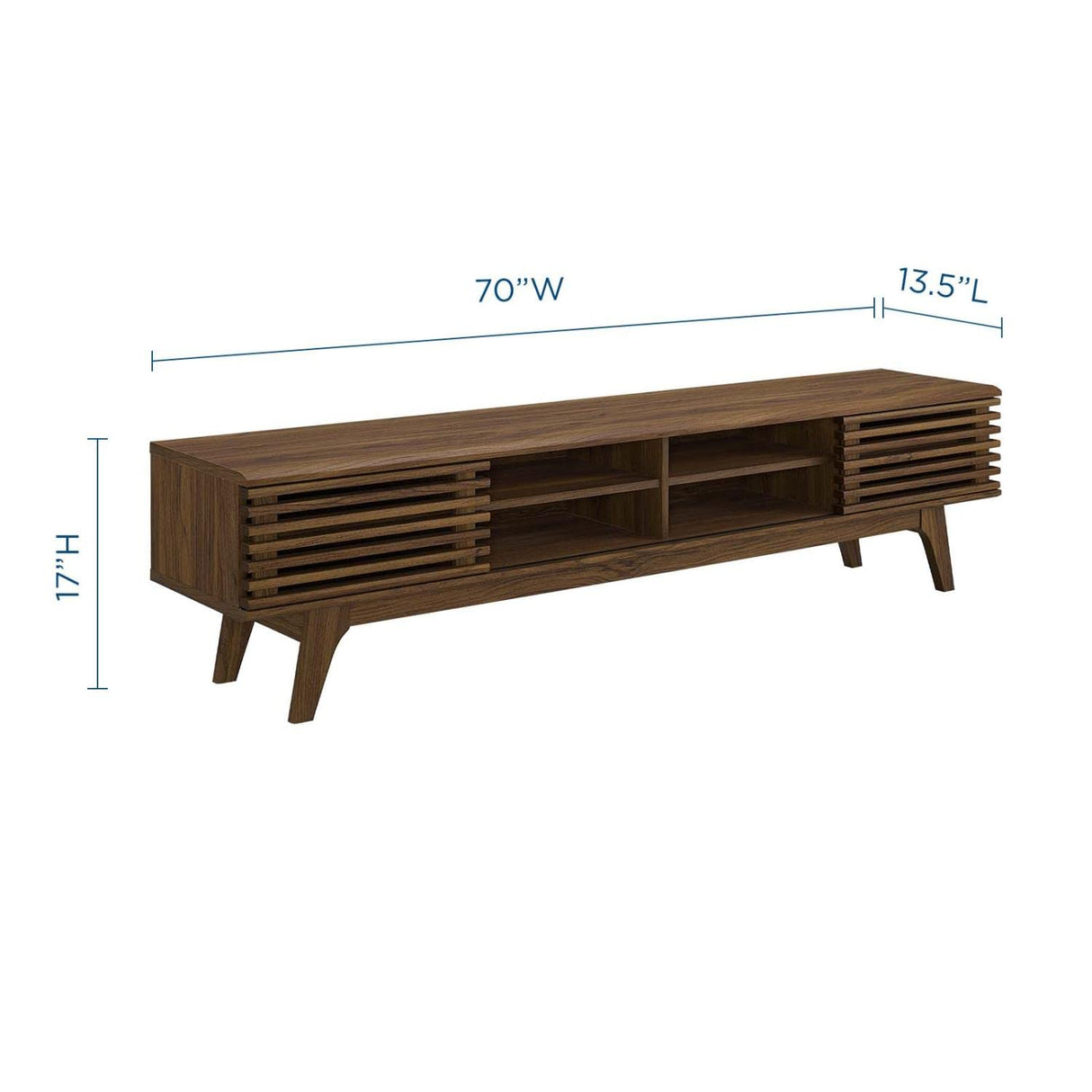 Modway Render 70" Mid-Century Modern Low Profile Media Console TV Stand, 70 Inch, Walnut Walnut Modway