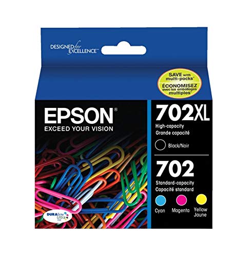 EPSON 702 DURABrite Ultra Ink High Capacity Black & Standard Color Cartridge Combo Pack (T702XL-BCS) Works with WorkForce Pro WF-3720, WF-3730, WF-3733 Epson