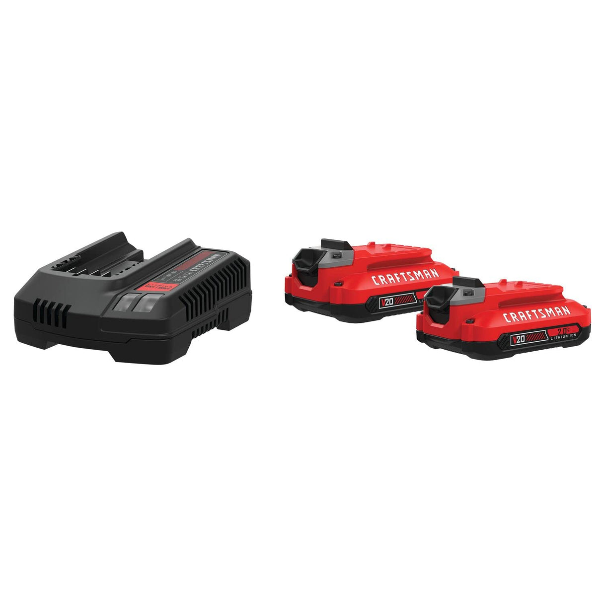 CRAFTSMAN V20 2Ah Lithium Ion Power Tool Battery 2-Pack and Charger Starter Kit (CMCB202-2CK) Craftsman