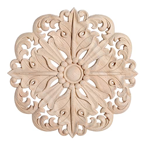 MUXSAM Retro Wood Carved Onlays Appliques, Round Solid Woodcarvings Center Decals for Closet Door Cabinet Drawer Wall Ceilling Dresser Wardrobe MUXSAM