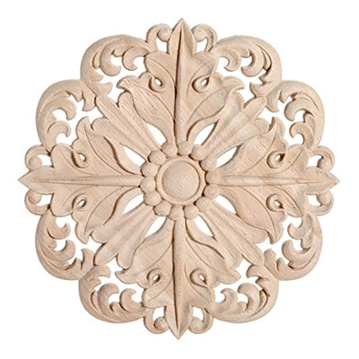 MUXSAM Retro Wood Carved Onlays Appliques, Round Solid Woodcarvings Center Decals for Closet Door Cabinet Drawer Wall Ceilling Dresser Wardrobe
