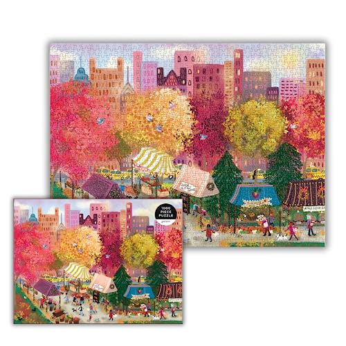 Galison Autumn at The City Market – 1000 Piece Puzzle Fun and Challenging Activity with Bright and Bold Artwork of A Fall Day at A Farmer’s Market for Adults and Families Galison