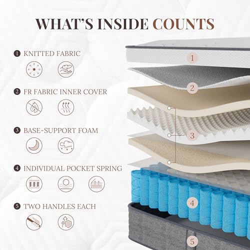 CH CHARME HOUSE Twin XL Mattress, 14 Inch Twin XL Size Hybrid Mattress in a Box, Medium Feel Foam and Individual Pocket Springs, Extra Edge Support, Pressure Relief, CertiPUR-US CH CHARME HOUSE