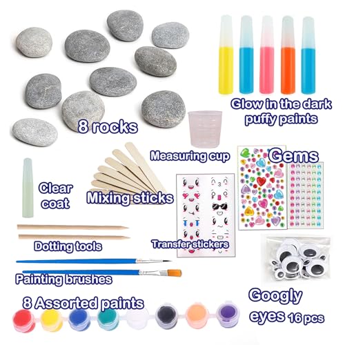 CHOCKACAKE Rock Glow in The Dark Painting Kit for Kids - DIY Arts and Crafts Set for Girls, Perfect Creative Painting Gift for Boys and Girls, Fun Outdoor Activities CHOCKACAKE