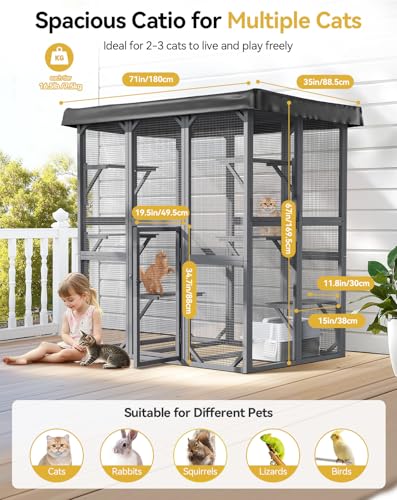 71inch Large Catio Outdoor Cat Enclosure with Weatherproof Cover, Perches and Condo, Walk in Cat House for Multiple Cats Outside PawGiant