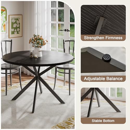 ChooChoo 47.2 Inch Round Dining Table for 4, Farmhouse Wood Kitchen Table, Circle Dinner Table for Kitchen & Dining Room, Black ChooChoo