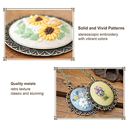 ZOCONE 4 Packs Embroidery Necklace Kits, Embroidery Pendant Kit Mini Cross Stitch Kit with Hoop, Necklace, Pendant, Stamped Pattern Cloth, Instructions, etc., Embroidery Kits for Adults