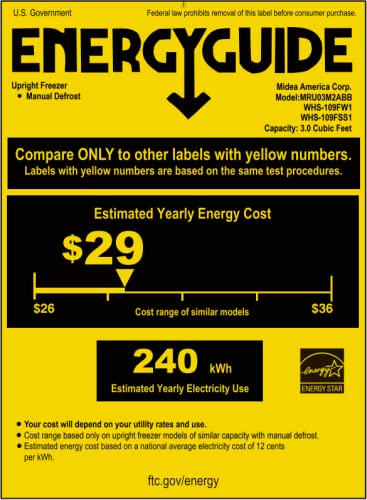 Midea MRU03M2ABB Upright Freezer Large Black, 3.0 Cubic Feet Midea