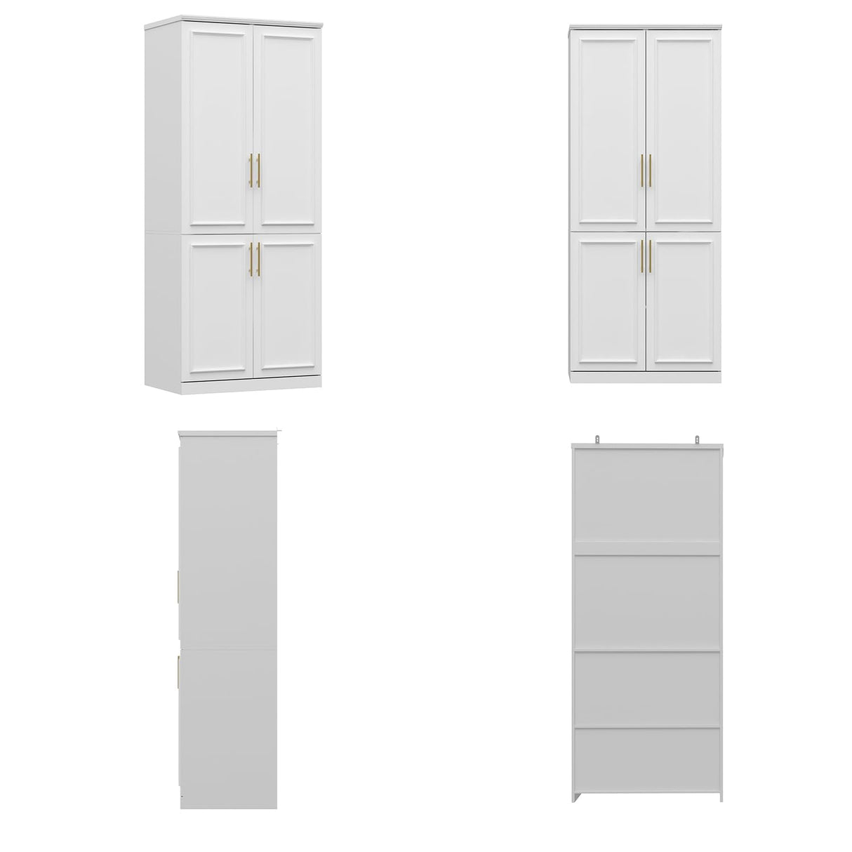 ECACAD White Wardrobe Armoire with 4 Doors, 3-Tier Shelves & Hanging Rod, Wooden Closet Storage Cabinet for Bedroom (30.2”W x 19.3”D x 74.8”H) ECACAD