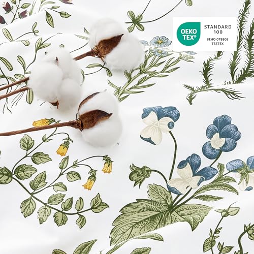 Bedsure Duvet Cover Queen Size - 100% Cotton Reversible Floral Queen Duvet Cover Set with Zipper Closure, 3 Pieces Soft & Breathable Green Bedding Set with 2 Pillow Shams 20"x26" Bedsure