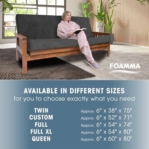 Foamma Memory Foam Futon Mattress, Double-Sided Foldout Couch Futon Mattress, 6" x 60" x 80" Queen Size (Charcoal), Corduroy Fabric - Heavy Duty Sofa Bed, Thick Corded Cushion (Frame NOT Included) Foamma