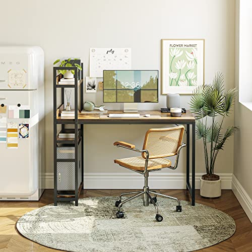 CubiCubi Computer Desk 47 inch with Storage Shelves Study Writing Table for Home Office,Modern Simple Style, Rustic Brown CubiCubi