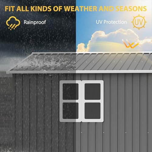 KMBOHE 12x10 FT Outdoor Metal Storage Shed, Large Garden Tool Sheds with Lockable Doors, Waterproof Steel Utility Storage Building, Heavy Duty Equipment Shed for Backyard Patio Lawn Garden, Grey KMBOHE