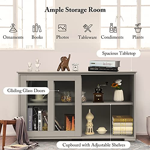 Giantex Buffet Sideboard, Wood Credenza with Sliding Doors, Storage Cabinet with Adjustable Shelf, Modern Console Table, Kitchen Cupboard, Buffet Pantry, Living Room Dining Room Furniture (Gray) Giantex