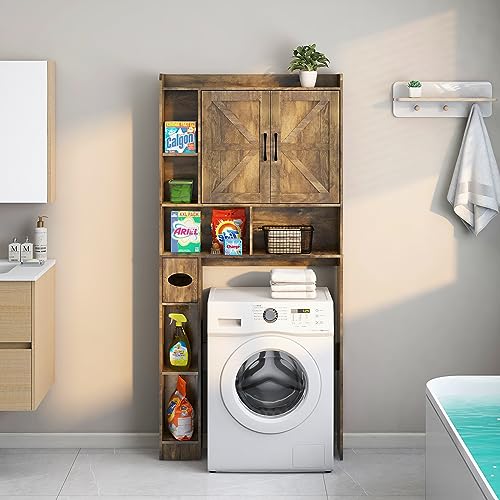Farmhouse Over the Toilet Storage Cabinet with Barn Doors and Toilet Paper Holder Vabches