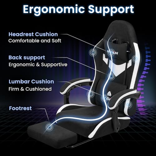 N-GEN GAMING Video Gaming Chair Office Computer Desk Use Ergonomic Reclining Backrest Adjustable Armrests Lumbar Support Footrest High Density Foam Breathable Fabric Heavy Duty Base (Black) N-GEN GAMING