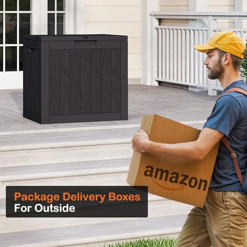 Sweetcrispy Deck Box with 31 Gallon Capacity, Weatherproof Resin Lockable Outdoor Storage for Secure Package Deliveries and Indoor Storage in Garden or Patio, Backyard Sweetcrispy