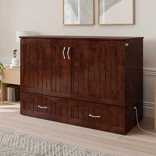 AFI, Southampton Murphy Bed Chest Full with 6" Mattress, Built-in USB Charger & Storage Drawer, Walnut AFI
