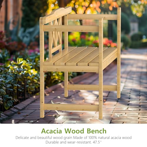Outdoor Bench, 4 ft Patio Wooden Bench, Weatherproof Sturdy Wood Frame Garden Bench, 2-Person Loveseat with Armrests and Backrest, 800Lbs Weight Capacity, for Porch, Entryway - 22"D x 47.5"W x 34"H B