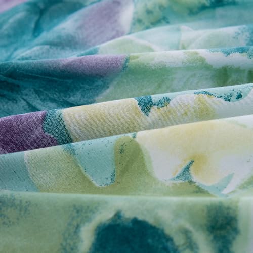 NATURETY Bedding Fitted Sheet with Deep Pocket,Oil Painting Style Printed Fabric Bed Sheets for Boys Girls Single Bed (Green Floral,Twin) NATURETY