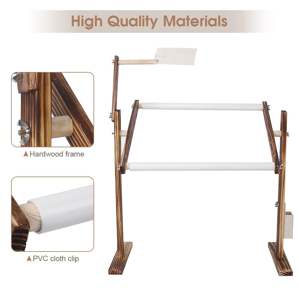 Adjustable Cross Stitch Frame Stand,Wooden Frame for Sewing Embroidery Cross Stitch with Scroll,Desktop Embroidery Stand Side Pocket for Gadget Pine Material HURRISE