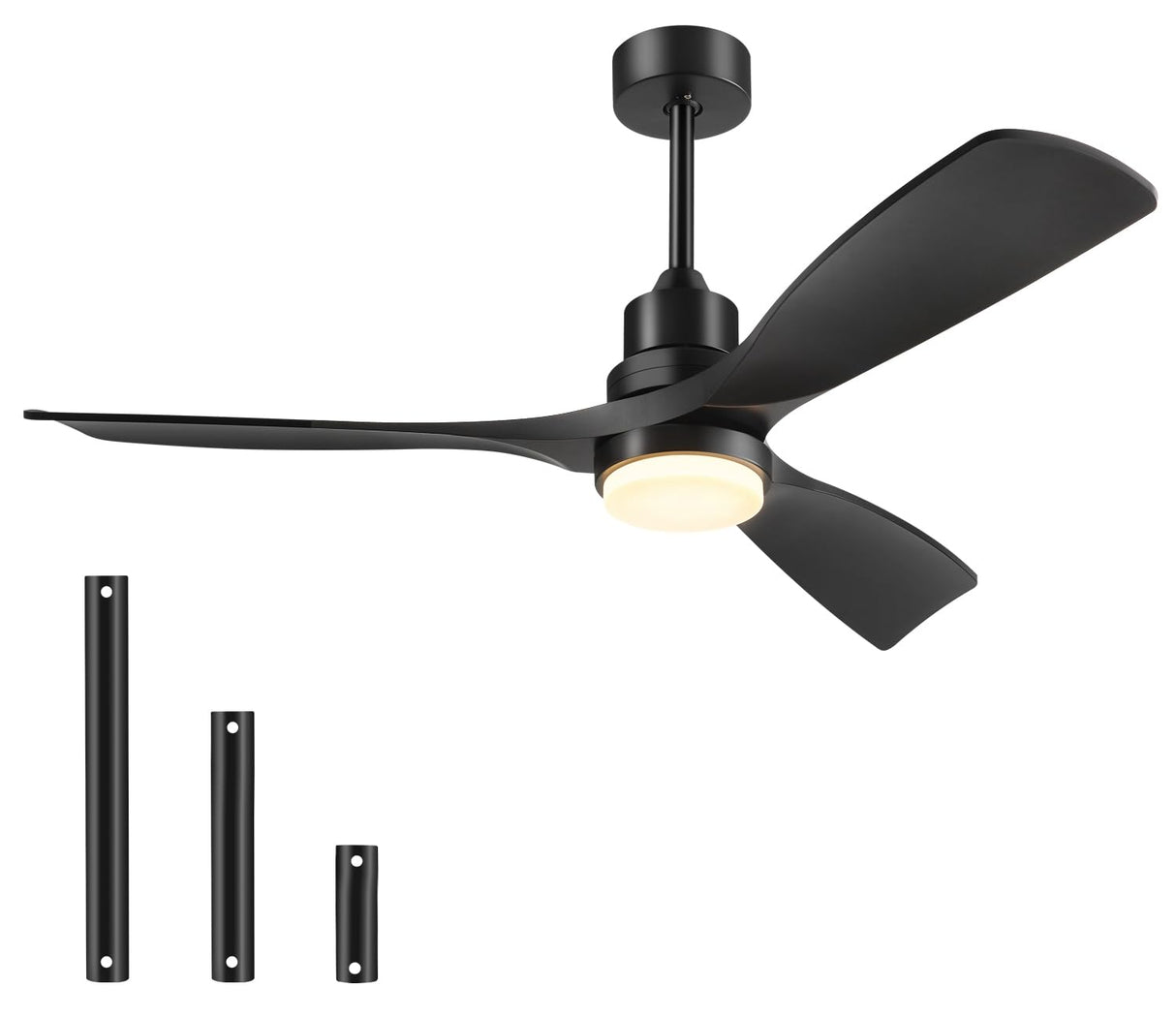 Forrovenco Ceiling Fan with Lights Remote Control, 52 Inch Black Ceiling Fans with 3 Downrods, 3 Blades, Timer, 6 Speed Modern Fan Quiet Reversible DC Motor for Patio Bedroom Outdoor/Indoor Forrovenco