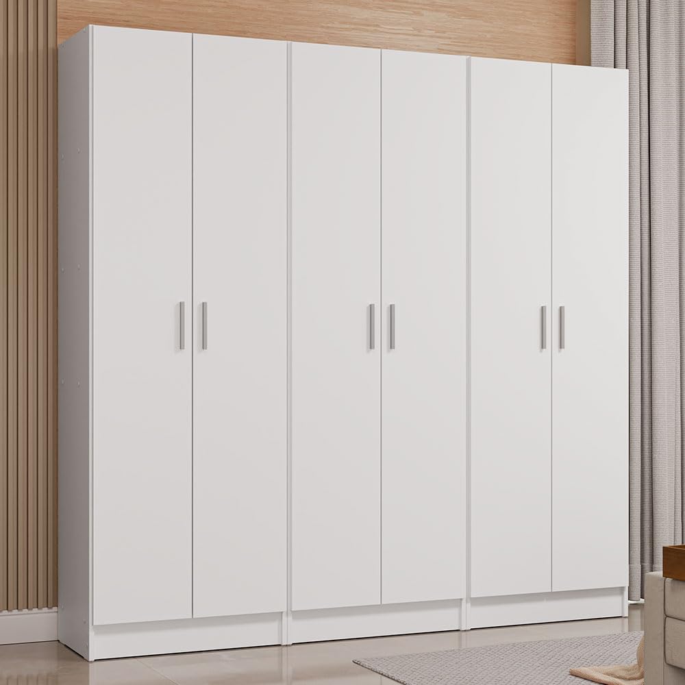 Madesa Wardrobe Armoire Closet Storage Cabinet, 6 Doors, 15 Utility Shelves, 71 Inch Wooden Organization Unit, White Madesa